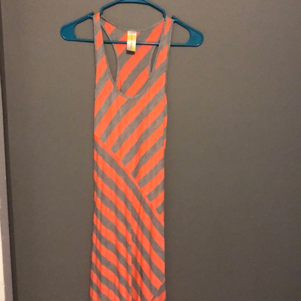 Orange and grey striped maxi dress